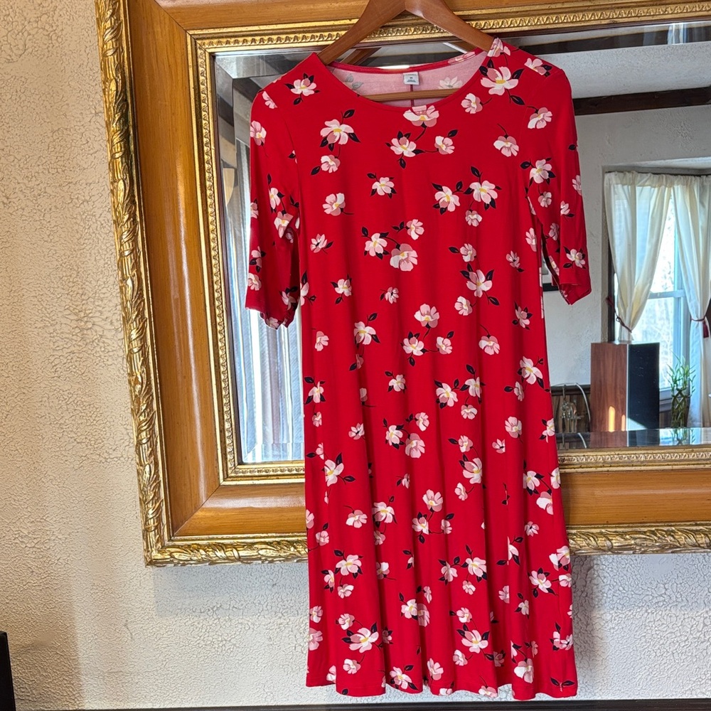 Old Navy Red Floral Swing Dress - Size XS
